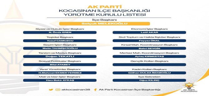 Ak Parti Kocasinan İlçe Yürütme kurulu belli oldu