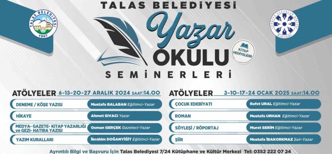 Talas’ta yazar okulu seminerleri başlıyor